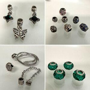 European Slider Charms Silver Tone Crystal Rhinestone Resin and Bracelet 17 Pcs